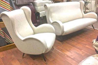 Marco Zanuso In the Style of Senior Chair by Marco Zanuso Set of One Couch and Two Chairs