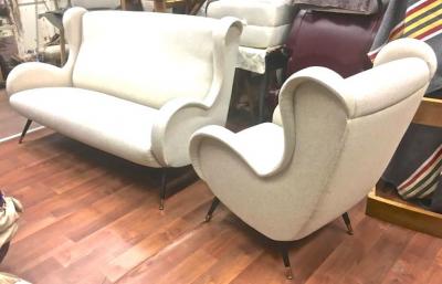 Marco Zanuso In the Style of Senior Chair by Marco Zanuso Set of One Couch and Two Chairs