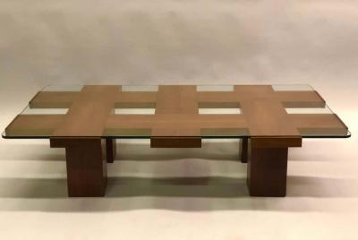 Marco Zanuso Italian Midcentury Ash Glass Grid Motif Coffee Table Marco Zanuso Attributed