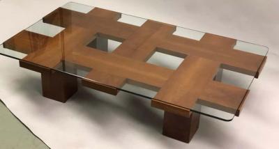 Marco Zanuso Italian Midcentury Ash Glass Grid Motif Coffee Table Marco Zanuso Attributed