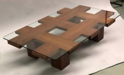 Marco Zanuso Italian Midcentury Ash Glass Grid Motif Coffee Table Marco Zanuso Attributed