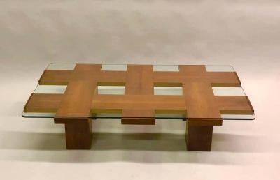 Marco Zanuso Italian Midcentury Ash Glass Grid Motif Coffee Table Marco Zanuso Attributed