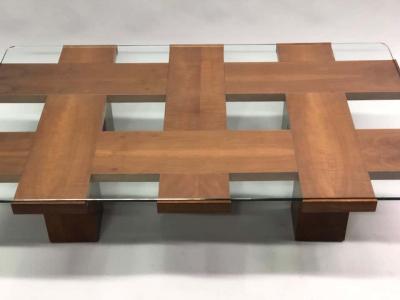 Marco Zanuso Italian Midcentury Ash Glass Grid Motif Coffee Table Marco Zanuso Attributed