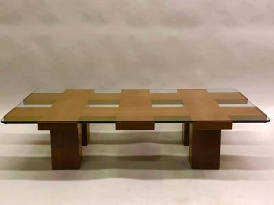 Marco Zanuso Italian Midcentury Ash Glass Grid Motif Coffee Table Marco Zanuso Attributed