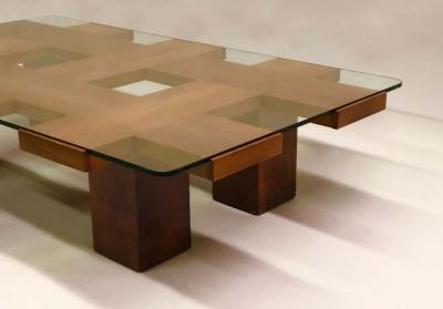 Marco Zanuso Italian Midcentury Ash Glass Grid Motif Coffee Table Marco Zanuso Attributed