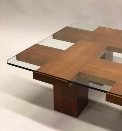 Marco Zanuso Italian Midcentury Ash Glass Grid Motif Coffee Table Marco Zanuso Attributed