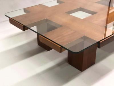 Marco Zanuso Italian Midcentury Ash Glass Grid Motif Coffee Table Marco Zanuso Attributed
