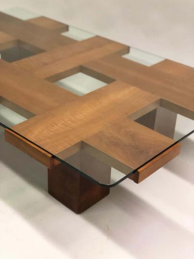 Marco Zanuso Italian Midcentury Ash Glass Grid Motif Coffee Table Marco Zanuso Attributed