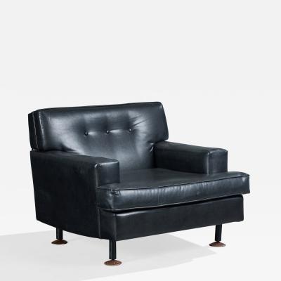 Marco Zanuso Lounge Chair with Leather Metal and Wood Italy 1960s