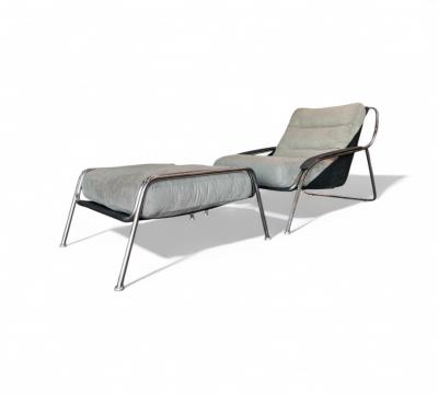 Marco Zanuso Maggiolina Armchair with Ottoman in Metal Fabric Marco Zanuso 1947