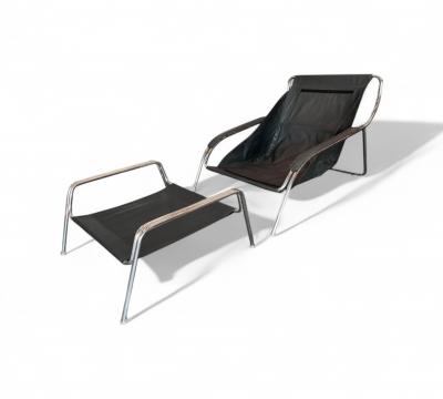 Marco Zanuso Maggiolina Armchair with Ottoman in Metal Fabric Marco Zanuso 1947