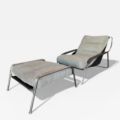 Marco Zanuso Maggiolina Armchair with Ottoman in Metal Fabric Marco Zanuso 1947