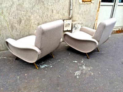 Marco Zanuso Marco Zanuso Pair of Vintage Lady Chairs Newly Recovered in Beige Wool Chine