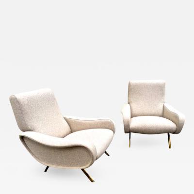 Marco Zanuso Marco Zanuso Pair of Vintage Lady Chairs Newly Recovered in Beige Wool Chine