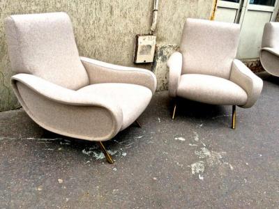 Marco Zanuso Marco Zanuso Pair of Vintage Lady Chairs Newly Recovered in Beige Wool Chine