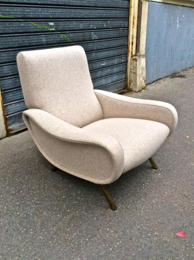 Marco Zanuso Marco Zanuso Pair of Vintage Lady Chairs Newly Recovered in Beige Wool Chine