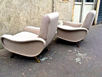 Marco Zanuso Marco Zanuso Pair of Vintage Lady Chairs Newly Recovered in Beige Wool Chine