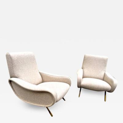 Marco Zanuso Marco Zanuso Pair of Vintage Lady Chairs Newly Recovered in Beige Wool Chine