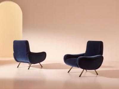 Marco Zanuso Marco Zanuso for Arflex Italy Pair of Lady Armchairs in Blue Cotton Velvet