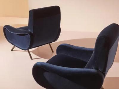 Marco Zanuso Marco Zanuso for Arflex Italy Pair of Lady Armchairs in Blue Cotton Velvet