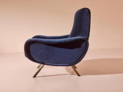 Marco Zanuso Marco Zanuso for Arflex Italy Pair of Lady Armchairs in Blue Cotton Velvet