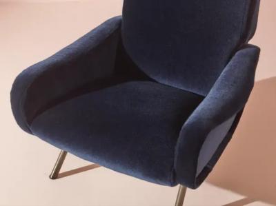Marco Zanuso Marco Zanuso for Arflex Italy Pair of Lady Armchairs in Blue Cotton Velvet