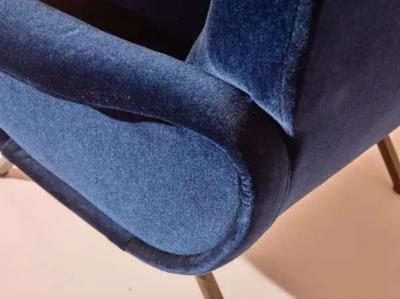 Marco Zanuso Marco Zanuso for Arflex Italy Pair of Lady Armchairs in Blue Cotton Velvet