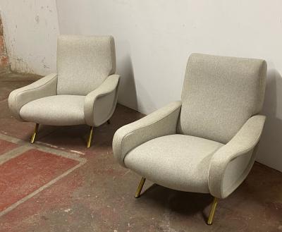 Marco Zanuso Marco Zanuso pair of chairs model Lady newly covered in wool cloth