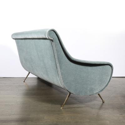 Marco Zanuso Mid Century Lady Sofa in Powder Blue Velvet Mohair Brass Legs by Marco Zanuso
