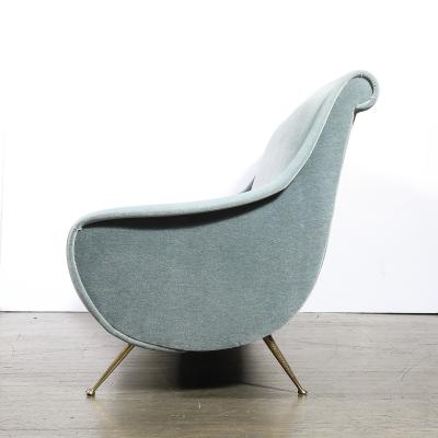 Marco Zanuso Mid Century Lady Sofa in Powder Blue Velvet Mohair Brass Legs by Marco Zanuso