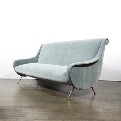 Marco Zanuso Mid Century Lady Sofa in Powder Blue Velvet Mohair Brass Legs by Marco Zanuso