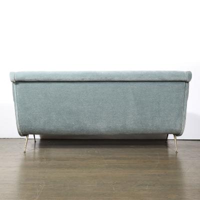 Marco Zanuso Mid Century Lady Sofa in Powder Blue Velvet Mohair Brass Legs by Marco Zanuso