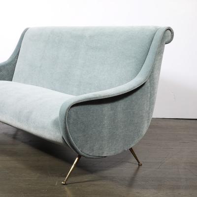 Marco Zanuso Mid Century Lady Sofa in Powder Blue Velvet Mohair Brass Legs by Marco Zanuso