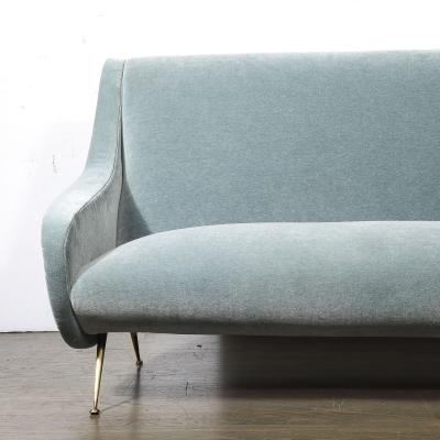 Marco Zanuso Mid Century Lady Sofa in Powder Blue Velvet Mohair Brass Legs by Marco Zanuso