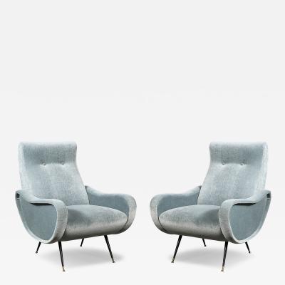 Marco Zanuso Mid Century Modernist Lady Arm Chairs in Powder Blue Mohair by Marco Zanuso