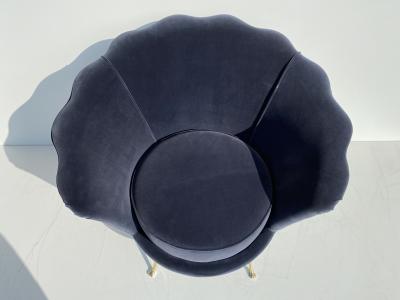 Marco Zanuso Pair Scalloped Back Velvet Lounge Chairs with Brass Legs