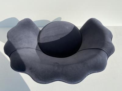 Marco Zanuso Pair Scalloped Back Velvet Lounge Chairs with Brass Legs