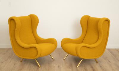 Marco Zanuso Pair of Italian Lounge Chairs In The Style of Marco Zanuso