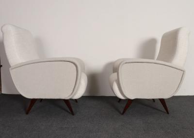 Marco Zanuso Pair of Italian Walnut and Gray and White Tweed Club Chairs after Marco Zanuso