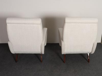 Marco Zanuso Pair of Italian Walnut and Gray and White Tweed Club Chairs after Marco Zanuso