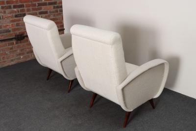 Marco Zanuso Pair of Italian Walnut and Gray and White Tweed Club Chairs after Marco Zanuso