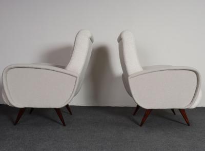 Marco Zanuso Pair of Italian Walnut and Gray and White Tweed Club Chairs after Marco Zanuso