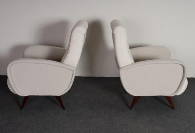 Marco Zanuso Pair of Italian Walnut and Gray and White Tweed Club Chairs after Marco Zanuso