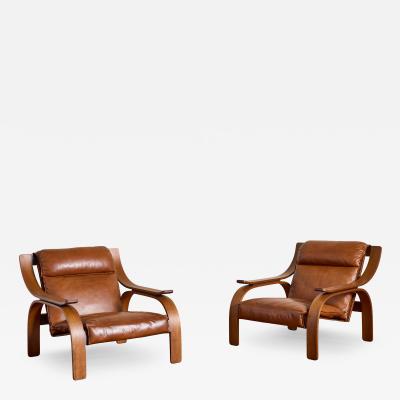 Marco Zanuso Pair of Marco Zanuso Leather Armchairs