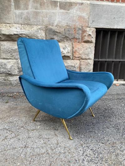 Marco Zanuso SOFT BLUE VELVET LADY CHAIR IN THE MANNER OF MARCO ZANUSO