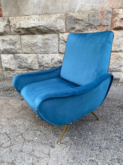 Marco Zanuso SOFT BLUE VELVET LADY CHAIR IN THE MANNER OF MARCO ZANUSO
