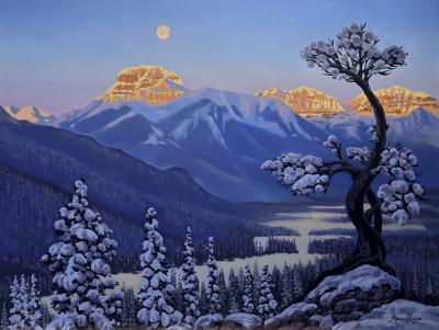 Marcos Molina Moon Setting Over Mount Bourgeau