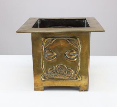 Margaret Gilmour Margaret Gilmour Arts Crafts Brass Planter with Stylized Rose Floral Details
