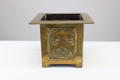 Margaret Gilmour Margaret Gilmour Arts Crafts Brass Planter with Stylized Rose Floral Details