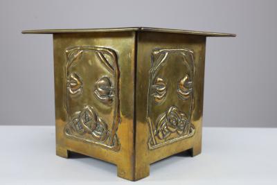 Margaret Gilmour Margaret Gilmour Arts Crafts Brass Planter with Stylized Rose Floral Details